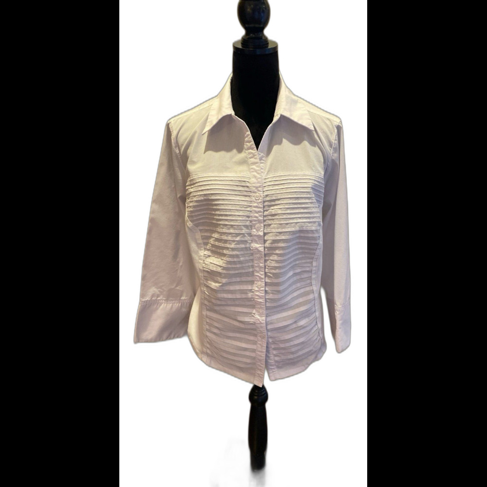 Zac & Rachel Woman Blouse White Button down Top Plus Size‎ 2X 3/4 Sleeves Dressy